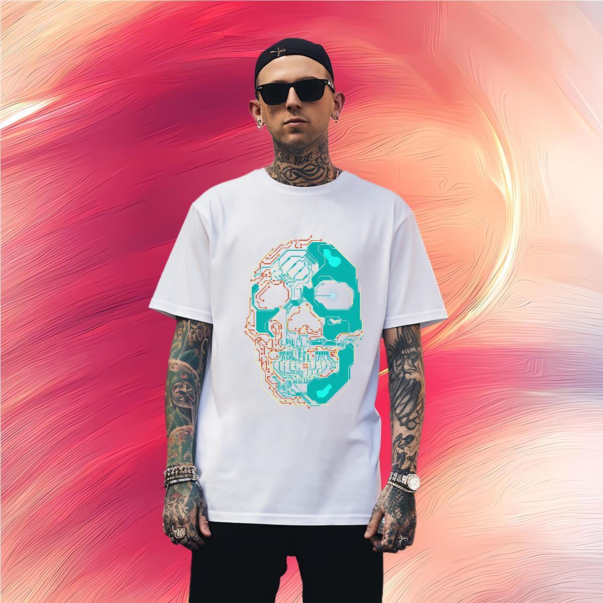 Cool Design T shirt 230g 100% Cotton skull Outdoor Black White Breathable Men Clothes T-Shirt Fashion Casual Tops Tees