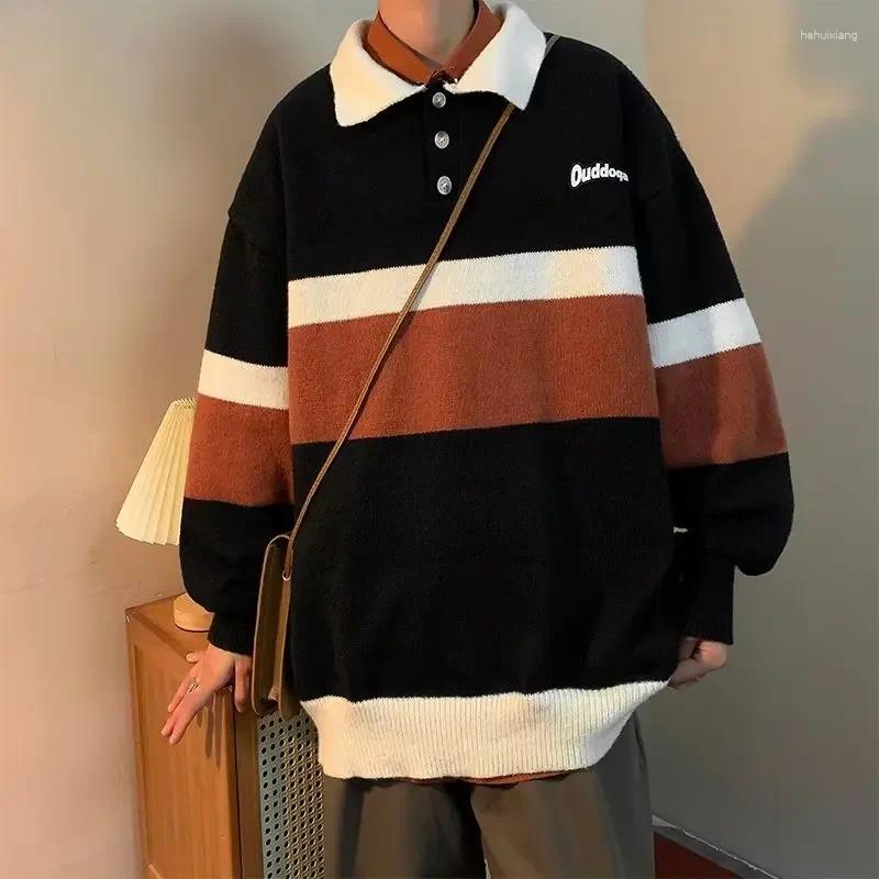Men's Autumn/Winter Striped Sweater: Vintage Polo Neck Pullover