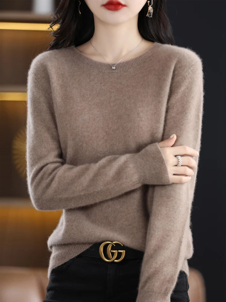 Women 100% Merino Wool Sweater O-Neck Long Sleeve Cashmere Knitwear Pullover Aliselect Fashion Autumn Winter Clothing Tops 240824