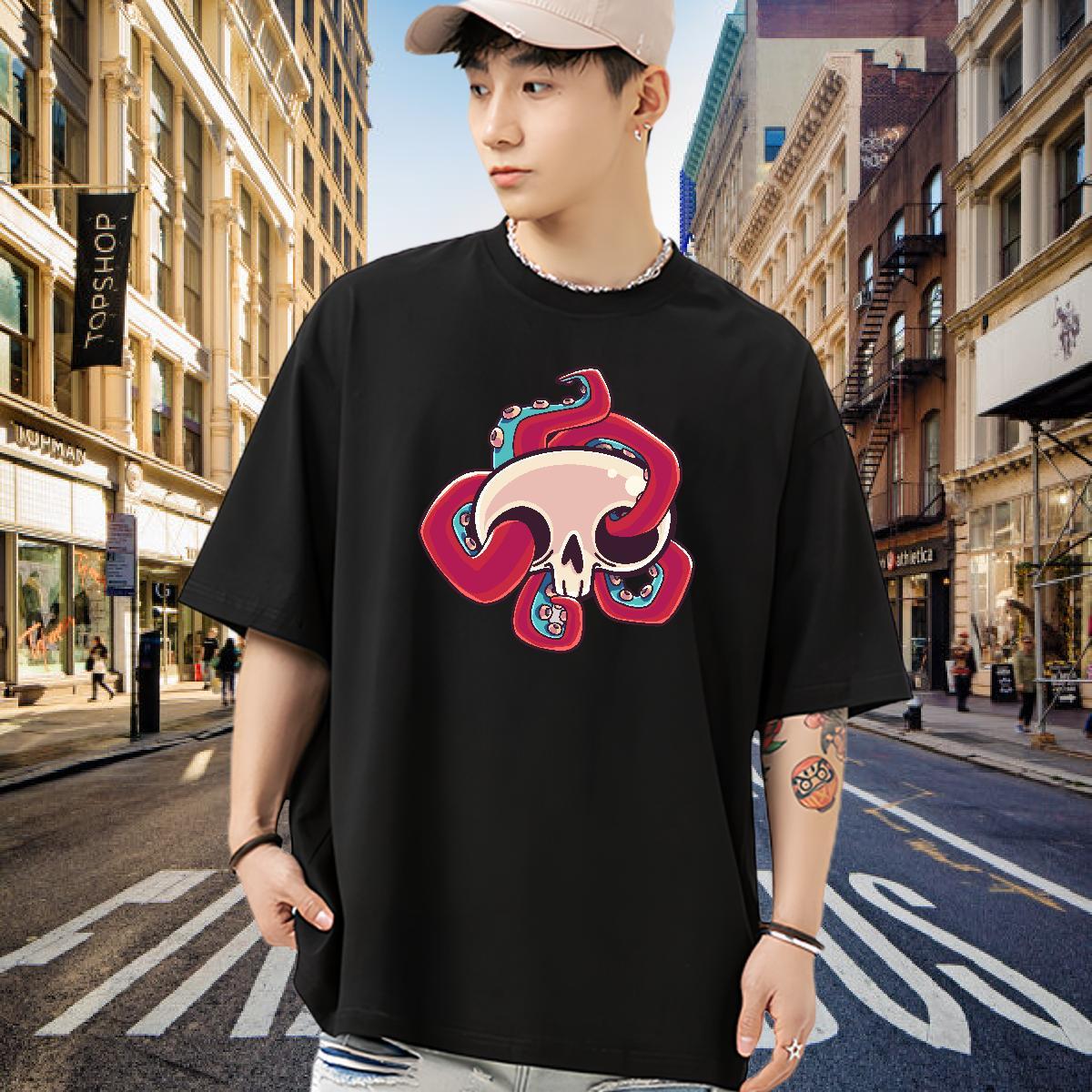 Designer Men T Shirts 230g Cotton skull High Street Hip Hop Plus Size Custom O-Neck Short Sleeve Men Tees Fashion Designer Top Tees