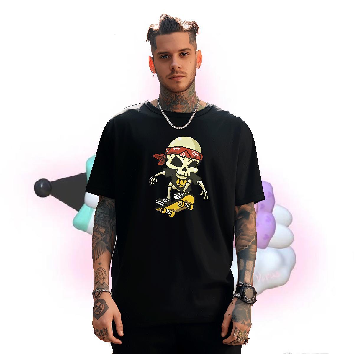 Soft Mens T Shirts 230g 100% Cotton skull Daily Wear Anime Print Breathable Short Sleeve Tshirts Casual New Tees