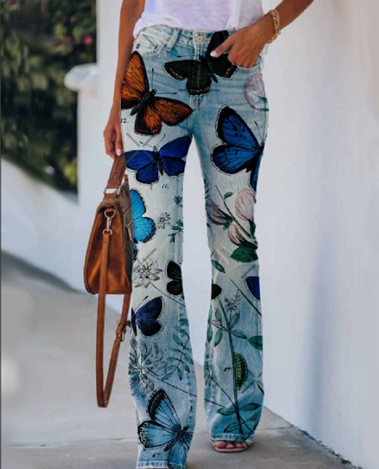 Plus Size Womens Casual Pants Wide Leg Pants Artistic Floral Pattern Pants