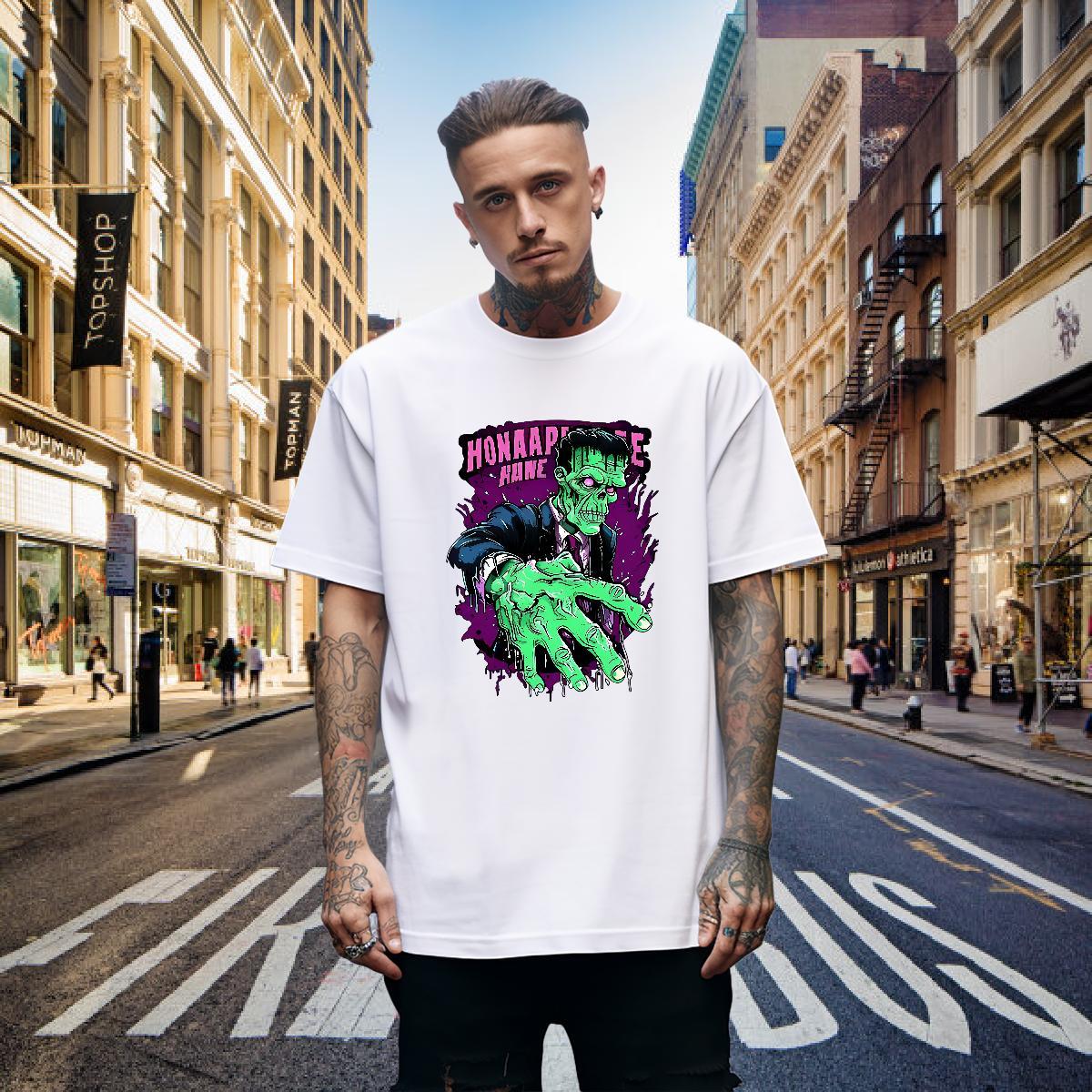 Cool T Shirt For Man 100% Cotton 230g skull Anime Printing Street Floral Print Pure Cotton Men Tees New Top Tees
