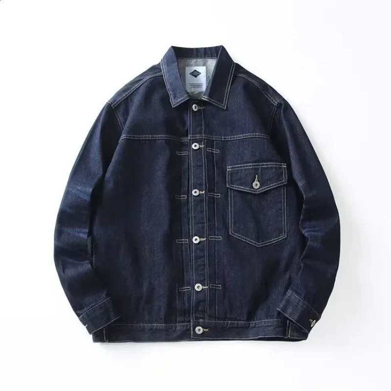 Grey autumn mens denim jacket button blue cargo Jean Coats retro winter oversized loose single piece fabric 240824