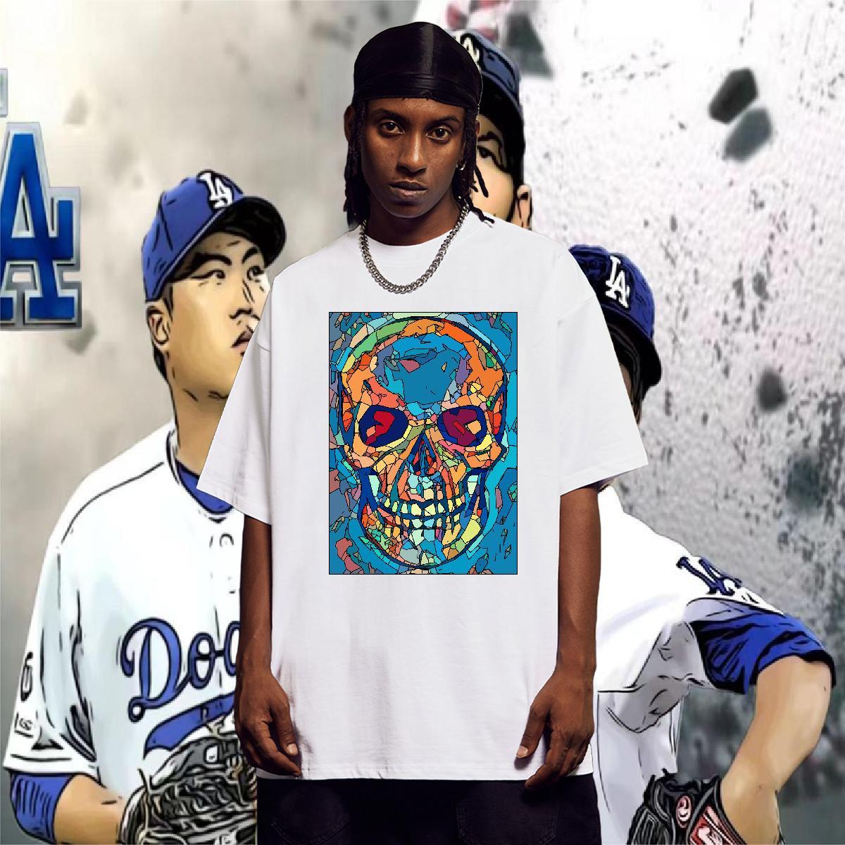 Loose Fit T shirt 230g Cotton skull Casual Daily Wear Plus Size Cartoon Crew Neck Breathable Tshirt for Man Woman Brand Tees