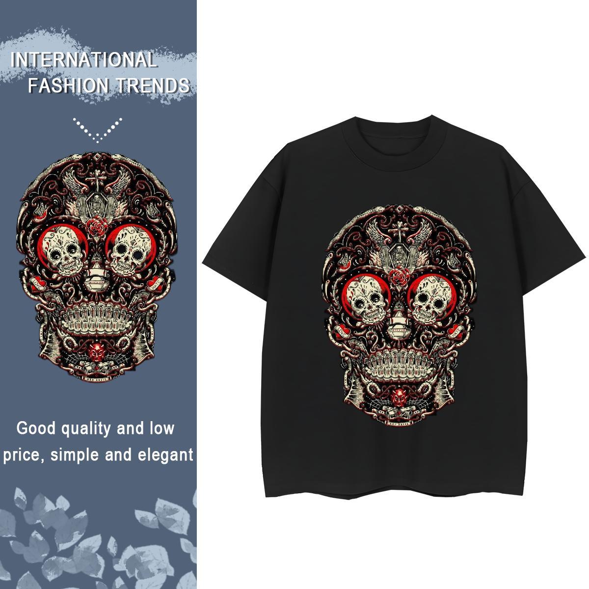 Loose Fit Mens T Shirts 230g 100% Cotton skull Daily Wear Floral Print Breathable Men Tshirts Custom Tops