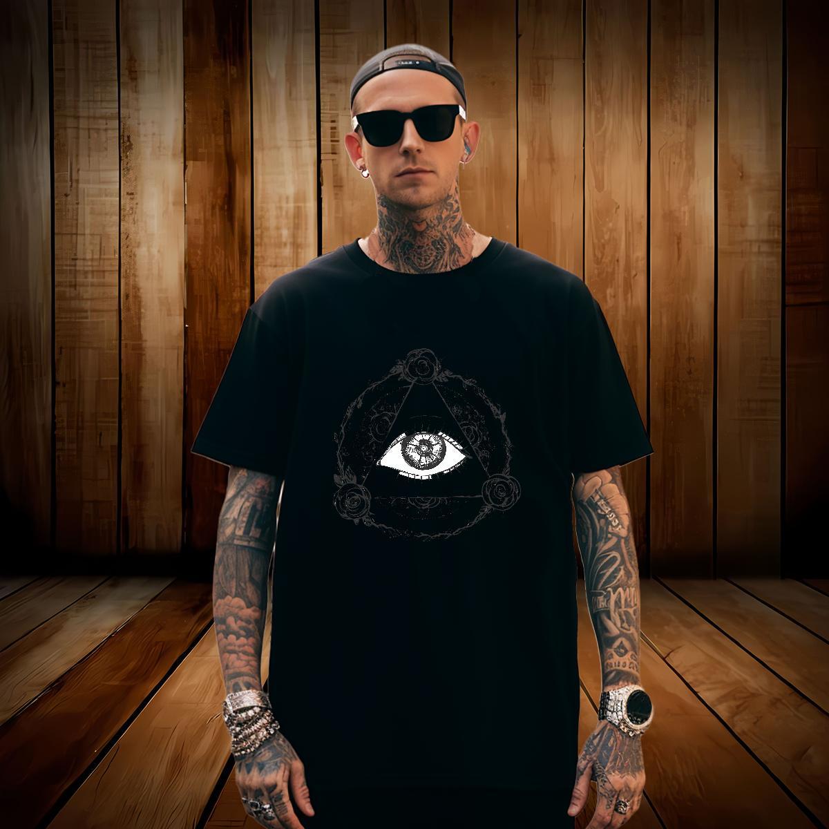 Popular T Shirts Men 100% Cotton 230g eye of the devil High Street Hip Hop Anime Print Round Neck Short Sleeve Men Tees Fashion New Tops