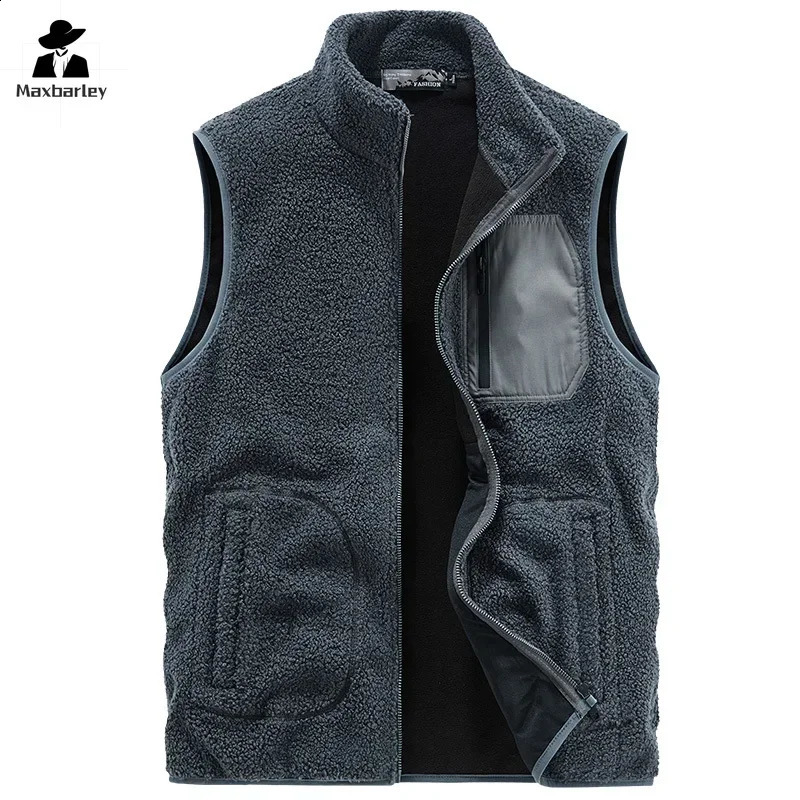 Fleece Vest Mens Autumn and Winter Casual Double-sided Polar Fleece Cold-proof Sleeveless Jacket Outdoor Fishing Vest 240824