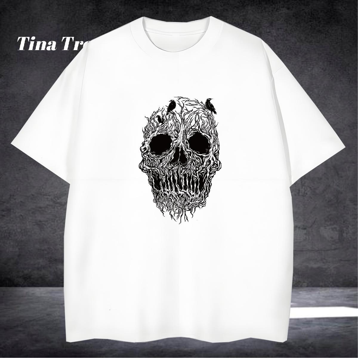 Unisex T Shirt For Man 230g Cotton skull Sports Casual Custom Printed Breathable Crew Neck Tshirt for Man Woman New Arrival Clothes