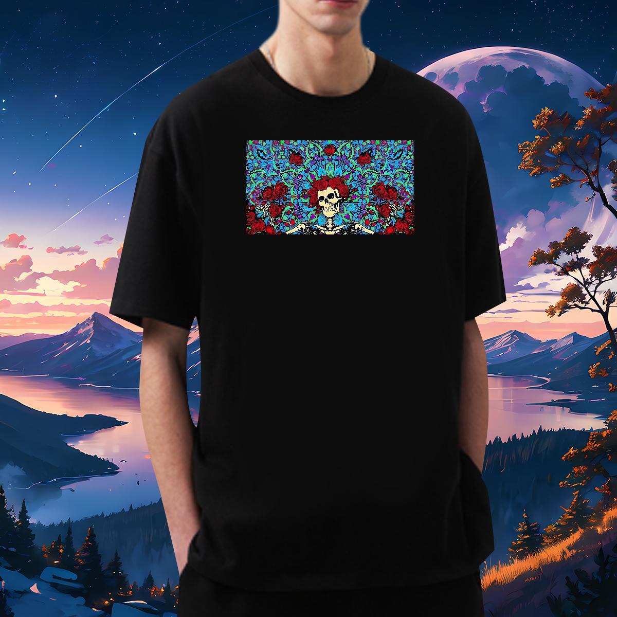 TOP Quality T-Shirts for Men 230g Pure Cotton rose Anime Printing Street Floral Print Short Sleeve Soft Couples T Shirts Casual New Clothes