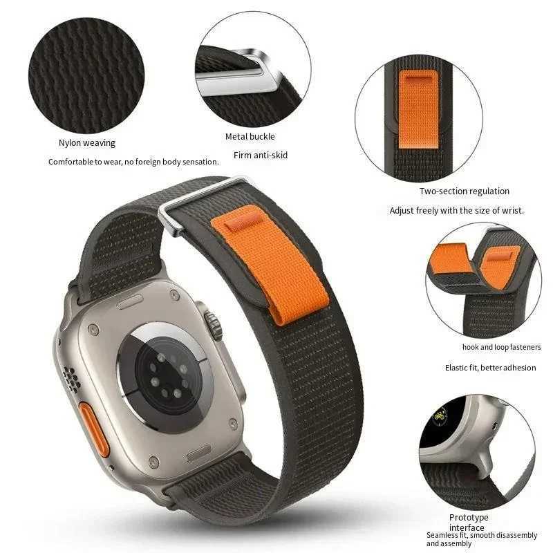 Watch Band Trail Loop Strap for iwatch Ultra 2 49mm 9 8 7 45mm 41mm Sports Nylon Wristband for IWatch Series 6 5 4 3 SE 44mm 40mm 42mm M240824