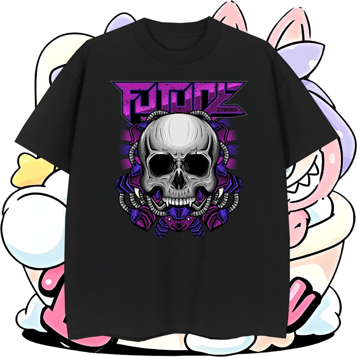Classic Man T Shirts 230g Cotton skull Daily Outfit Custom Big Size Breathable Crew Neck Tshirts 2024 DIY Tops Shirt