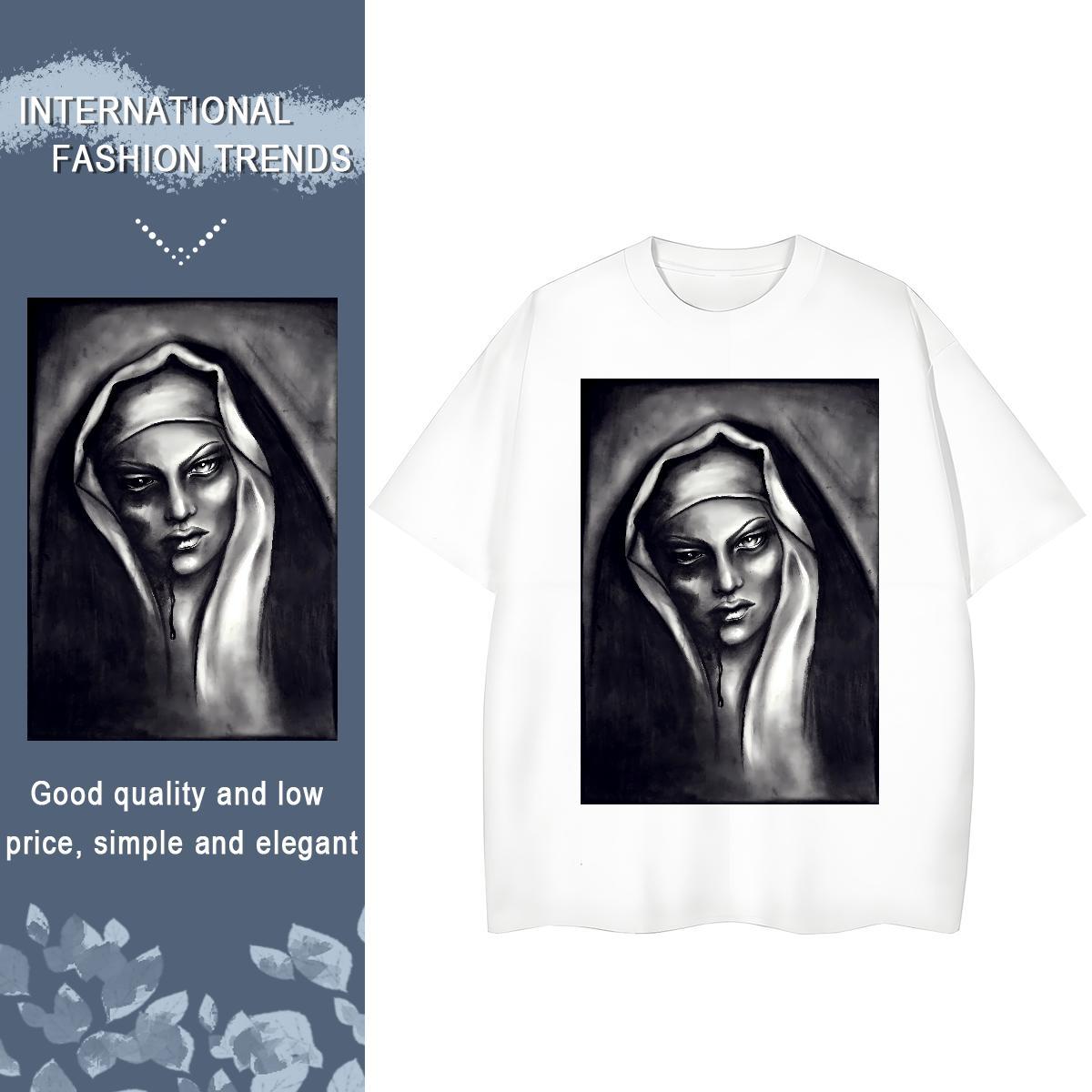 5A Womens Tshirts 230g Cotton blood Summer Casual Woman T Shirts Round Neck Short Sleeve Anime Print Polos