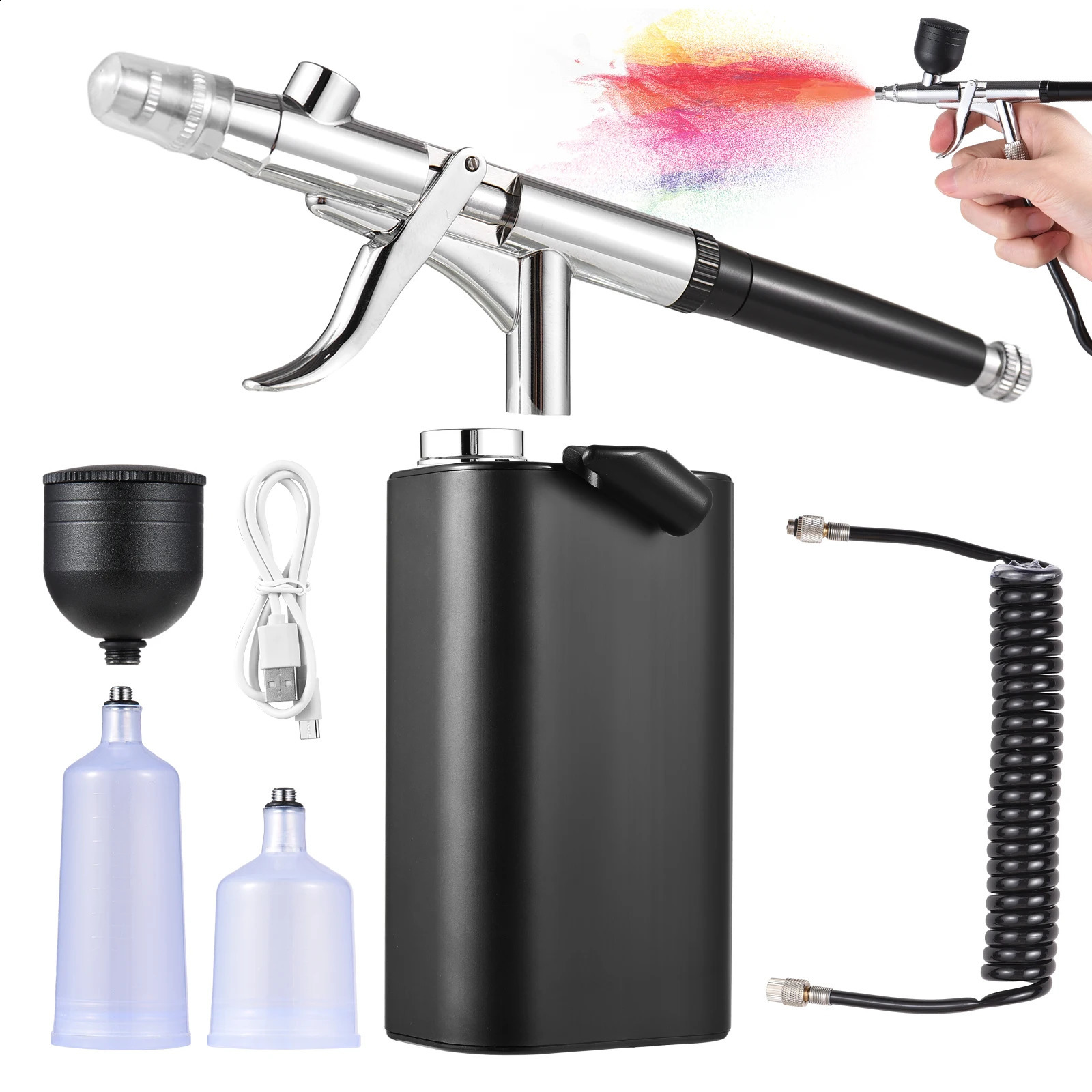 40PSI High Voltage Charging Cordless Air Spray Gun Kit with Compressor Equipped with 0.m Tip Used for Tattoo Painting 240823