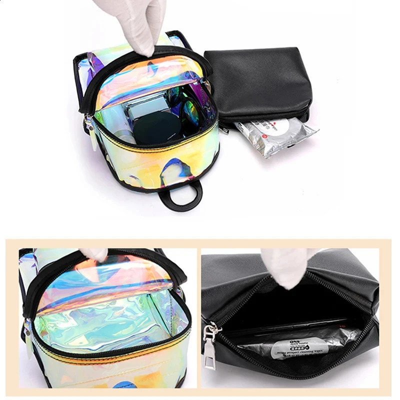 Transparent Jelly Black Laser Mini Summer School Backpack Teen Girls Travel Bag PVC Mochila XAZD 240824 4