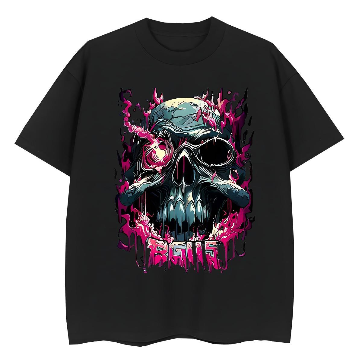 High Quality T-Shirts for Men 230g 100% Cotton skull High Street Hip Hop White Plus Size Short Sleeve O-Neck Couples T Shirts Fashion Clothings