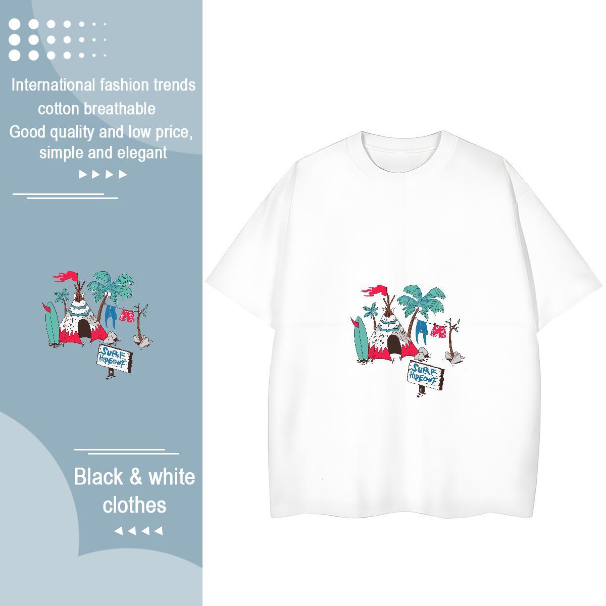 Free Shipping Couples T Shirts 230g 100% Cotton beach Sports Street Wear T-Shirts Crew Neck Breathable Anime Oversized Tees Shirts