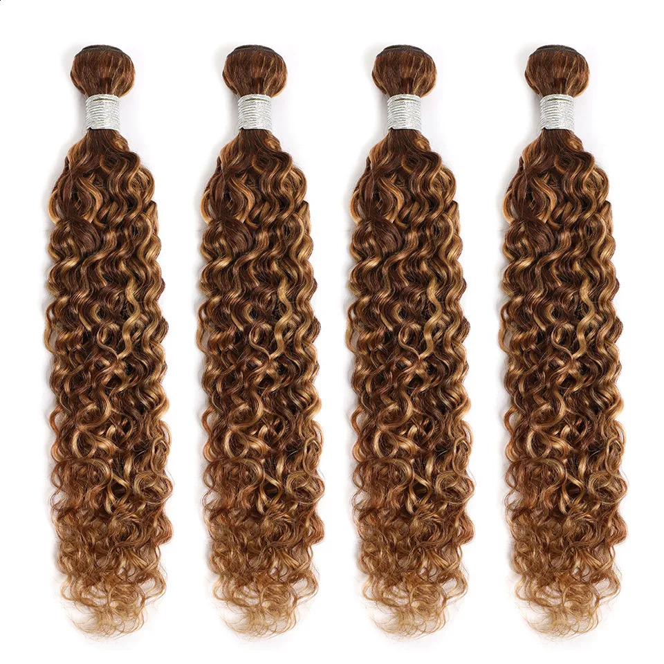 Maxine Highlight Water Wave Human Hair Bundle P427 Brown Blonde Braided Colorful Curled 240801