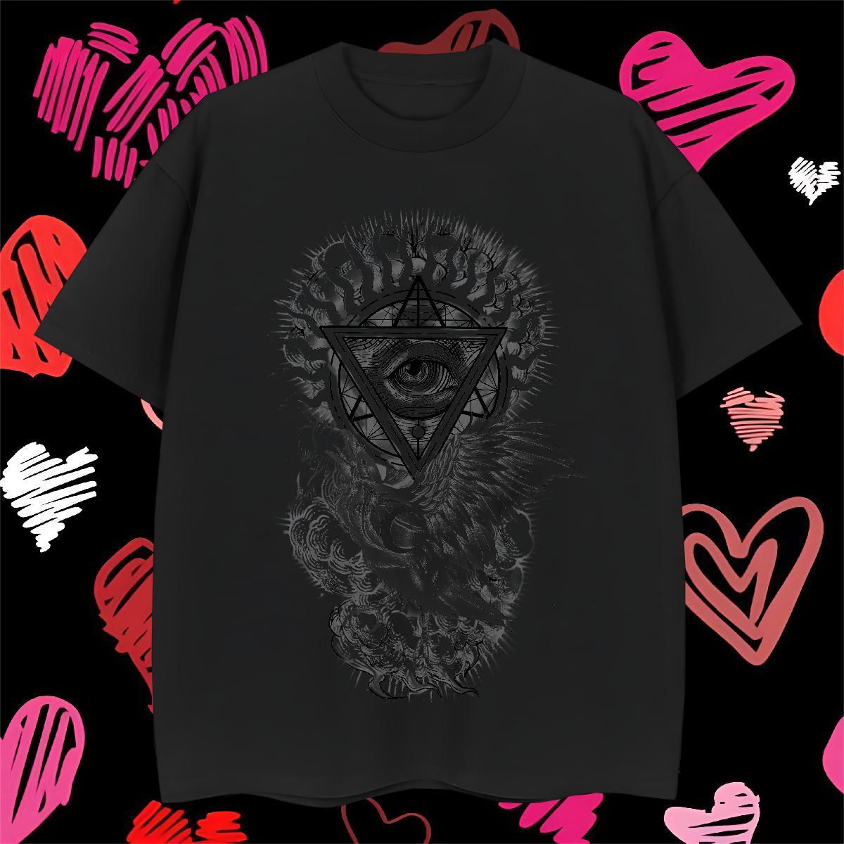 Cool Design T-Shirts for Men 230g Cotton eye of the devil High Street Hip Hop DIY Printed Pure Cotton Tshirts 2024 DIY Tees