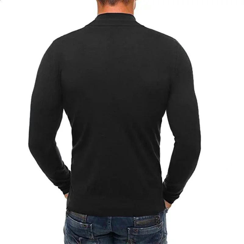 Mens Long Sleeve Polo Shirt Business Casual Zipper Polo Shirts Spring Autumn Solid Male Turn Down Collar Pullover Sweatshirt 240824