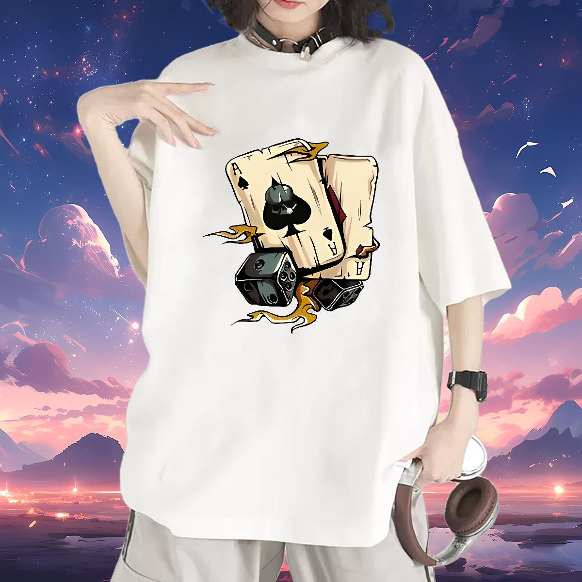 Brand Tshirt for Man Woman 230g Pure Cotton playing card Casual Sport T Shirt For Woman Breathable Soft Anime Clothings