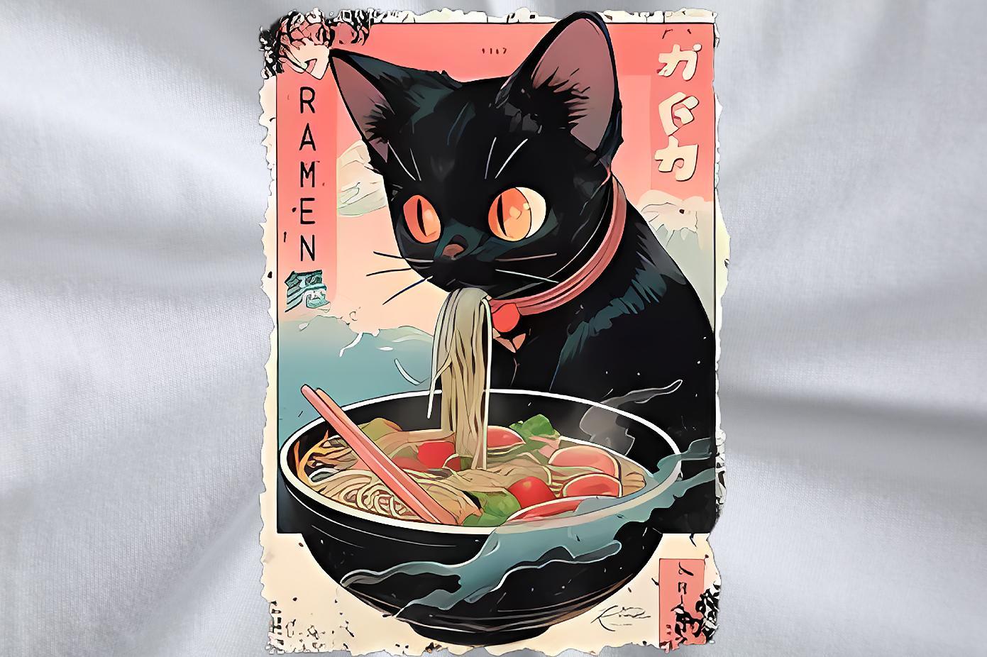 Factory Direct Men Tshirts The cat eats ramen noodles Spring Summer 230g 100% Cotton Clothings Breathable Short Sleeve Comfortable Men T Shirts Anime 