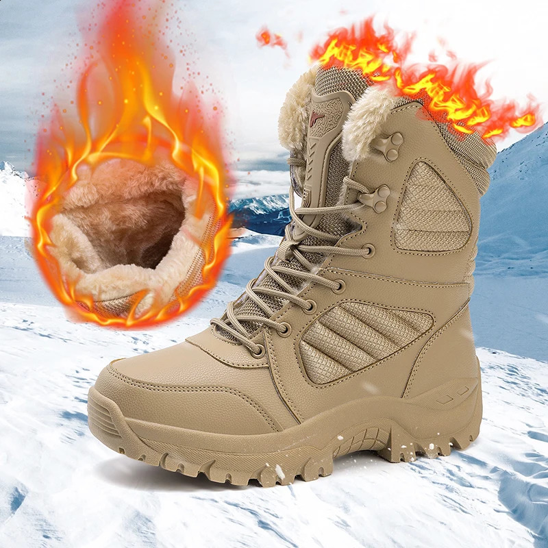 Winter high top waterproonkle mens thick and warm oversized snow hiking boots outdoor cotton sports shoes 240824