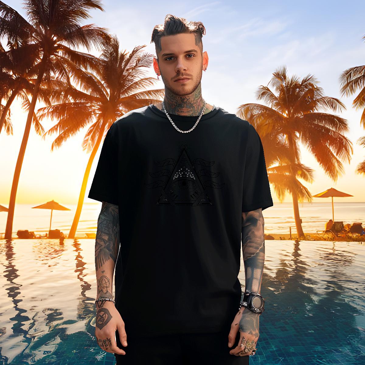 High Quality T-Shirts 100% Cotton 230g eye of the devil Summer Casual Plus Size Cartoon Short Sleeve Soft Men Tshirts Fashion Design Clothes