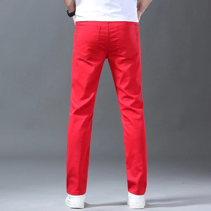 Men Classic Version Slim Stretch Trousers Clothing Red Straight Jeans Fashion High Quality Casual Denim Pants Male 36 40 240824