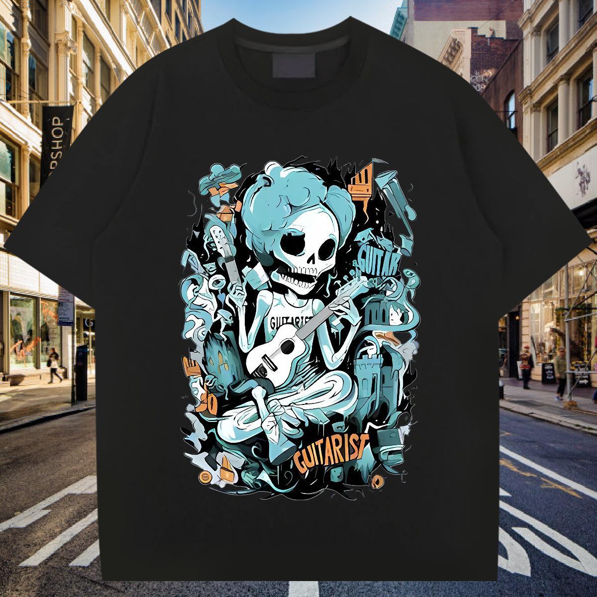 Comfortable Man T Shirts 230g Pure Cotton skull Street wear Hip Hop DIY Anime Breathable Soft Tshirts Customized Tops Shirt