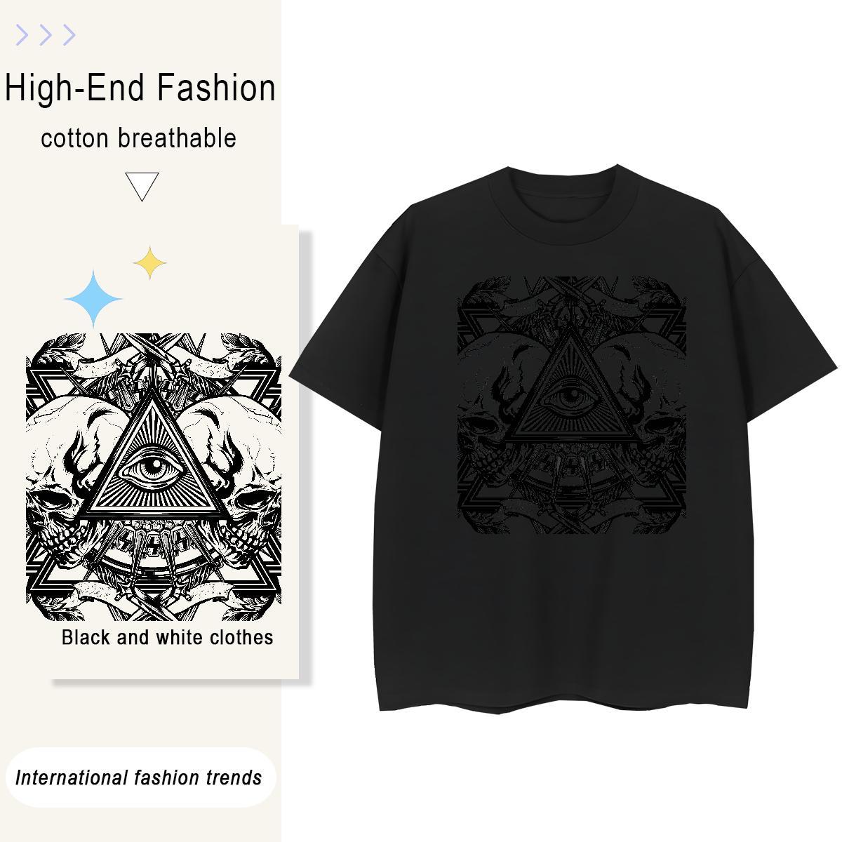 High Quality T-Shirts for Men 230g Pure Cotton eye of the devil Hip Hop Street Cartoon Print Breathable Crew Neck Men Clothes T-Shirt 2024 Tshirts
