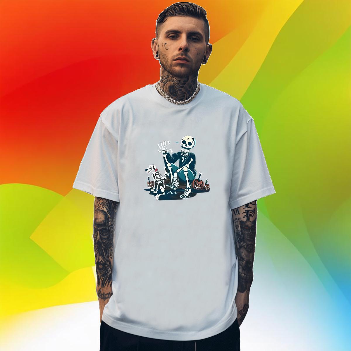 TOP Quality Mens T Shirts 230g Cotton skull Outdoor Black Oversized Breathable Short Sleeve Men Tops Tees Brand Polos