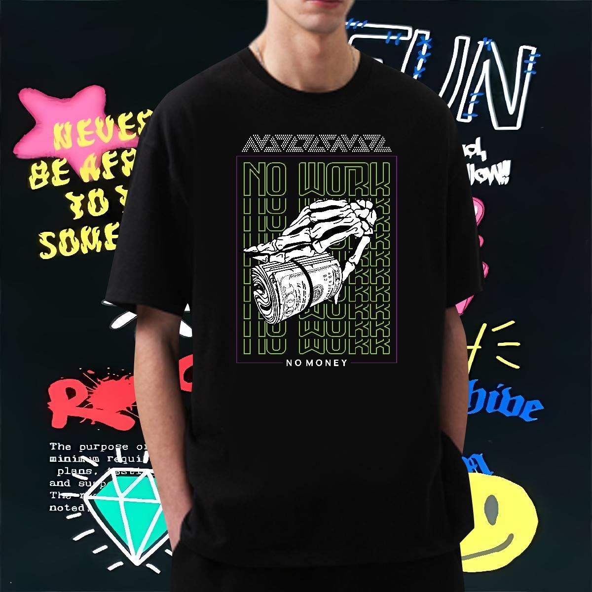 Cool T-Shirts for Men 230g Cotton skull Anime Printing Street Oversized 3XL 4XL Crew Neck Men Tshirts Brand Wear