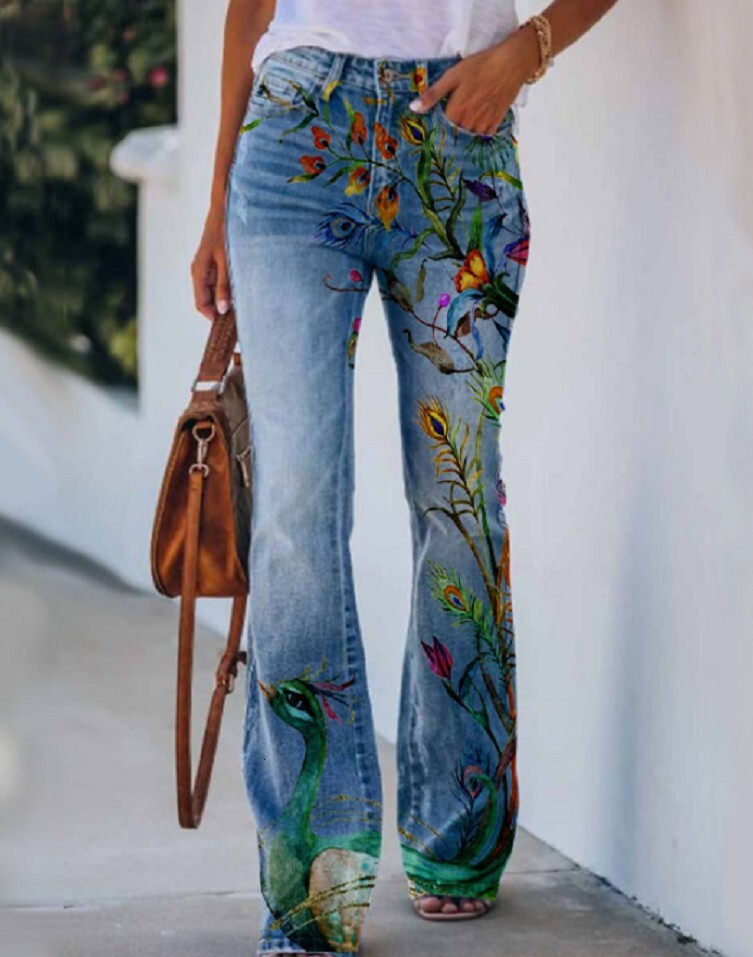 Plus Size Womens Casual Pants Wide Leg Pants Artistic Floral Pattern Pants