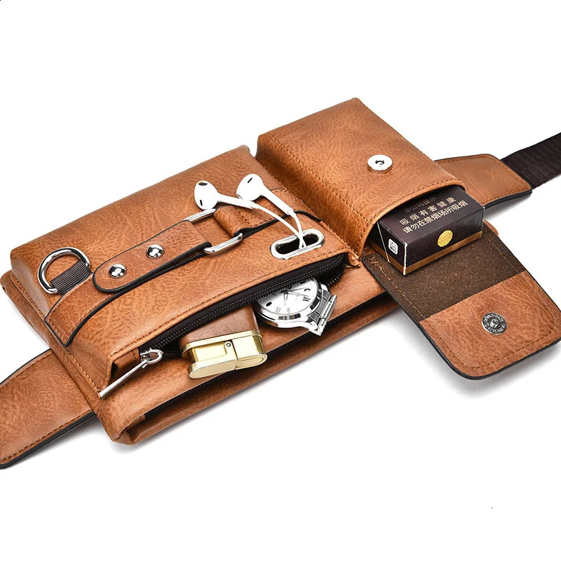 WEIXIER Mens Waist Bag Pu Leather Male Fanny Pack Male Shoulder Chest Bags for Phone Travel Man Belt Pouch Banana Bum Bags 241223