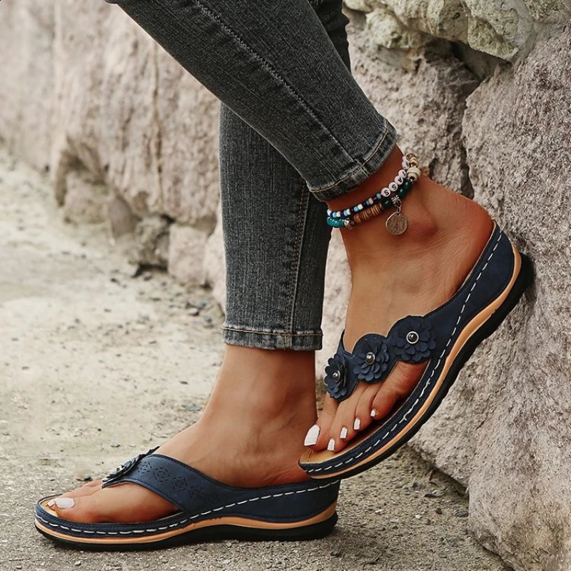 Womens slippers Sweet Three Flowers platform sandals soft casual womens flip cover 240823