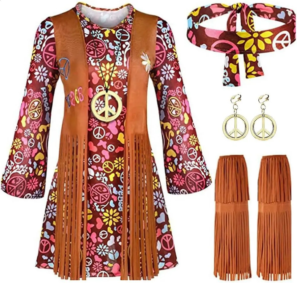 70s 60s hippie costume set 70s costume women disco dress role-playing set Halloween accessories 240824 - view 4