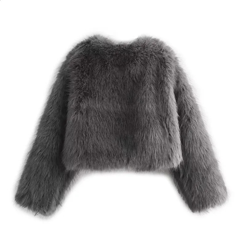 TRAF cut faux fur jacket womens fluffy winter ious elegant long sleeved short shirt cardigan 240824
