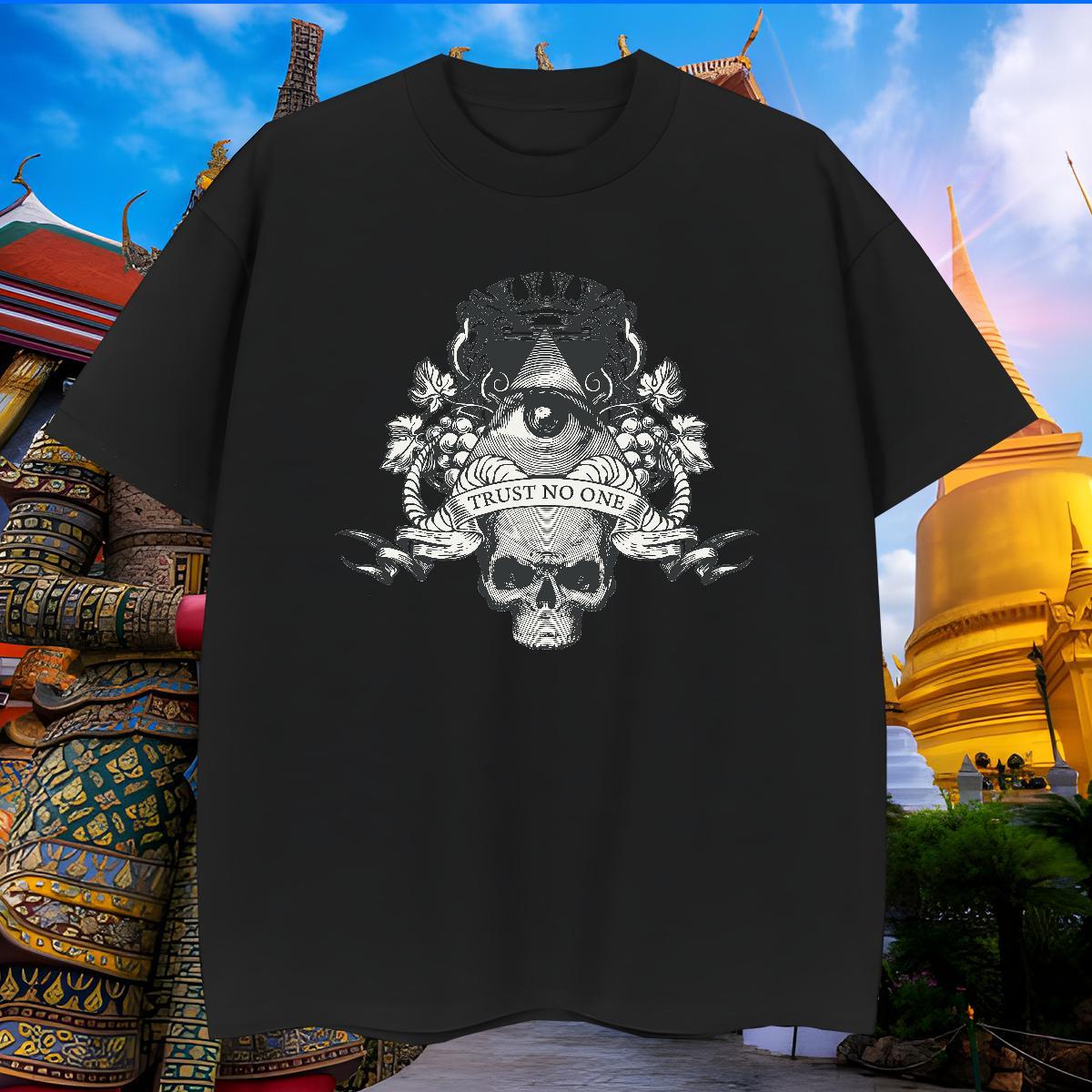 High Quality Man T Shirts 100% Cotton 230g skull Casual Cartoon Print Pure Cotton Men Tops Tees DIY Wear