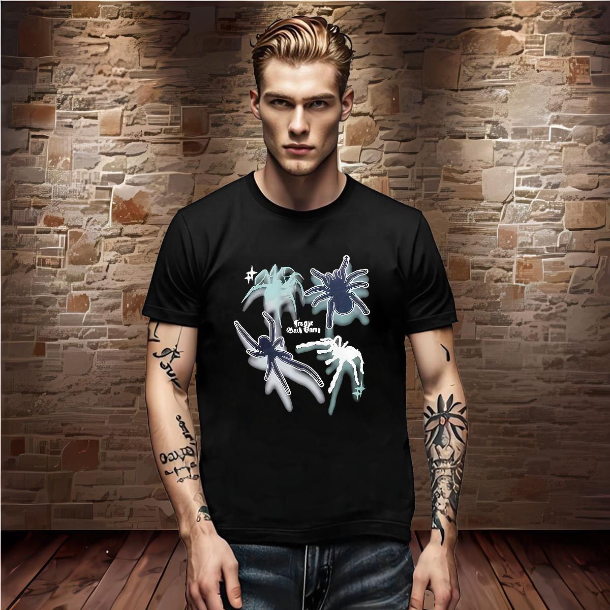 Classic Casual Tshirts spider Anime Printing Street 230g 100% Cotton Clothings Crew Neck Breathable Cool T-Shirts Cartoon Printing L-4XL