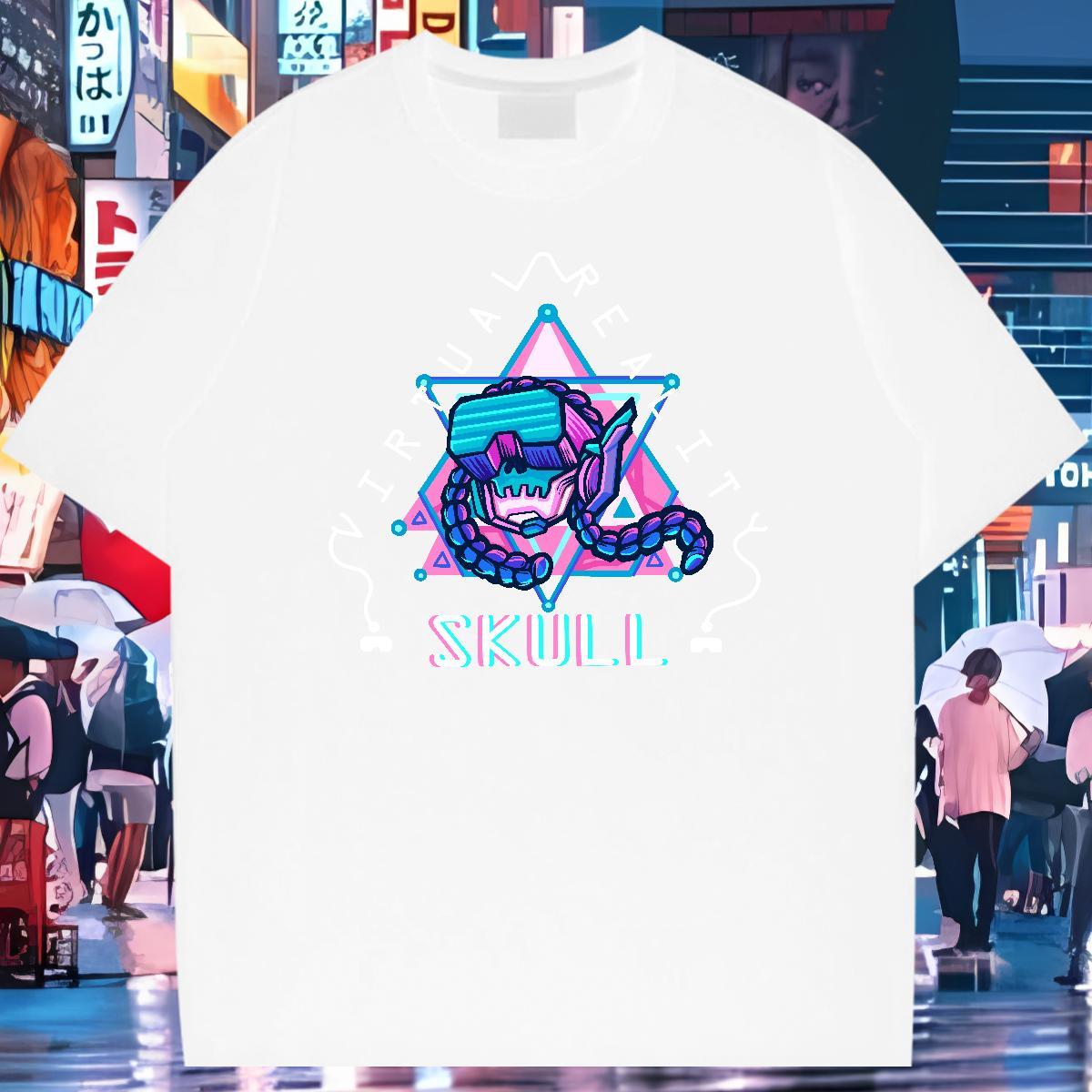 Loose T Shirts Men 100% Cotton 230g skull Street Wear Skull Breathable Crew Neck Mens Tshirts Factory Direct Tops Tees
