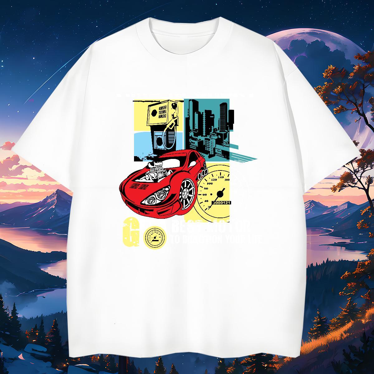 Free Shipping T shirt 230g 100% Cotton car Hip Hop Oversized Breathable Short Sleeve Tshirts 2024 Tees Shirts