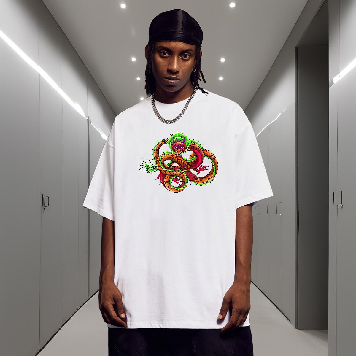 Loose Fit Mens T Shirts 230g 100% Cotton dragon Beach DIY Anime Crew Neck Breathable Couples T Shirts Customized Tshirts