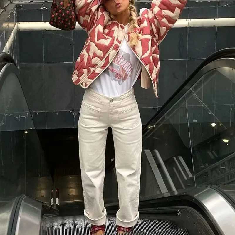 Women's Jackets 2024 Autumn/Winter Y2K Bedding Cotton Coat Vintage Printed Warm Womens Thin Park New Womens Short Top Y240824N9L0