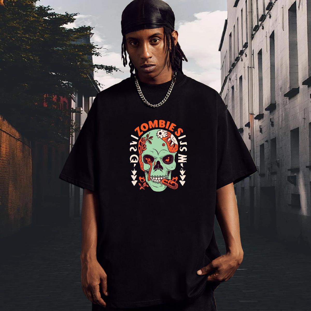 Soft T Shirt For Man 230g Pure Cotton skull Anime Printing Street DIY Anime Short Sleeve Soft Tshirts Casual New Tops