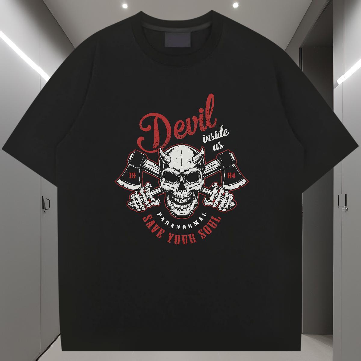 Cool Design T shirt 230g Cotton skull Hip Hop Street Cartoon Print Crew Neck Men Tops Tees Designer Top Tees