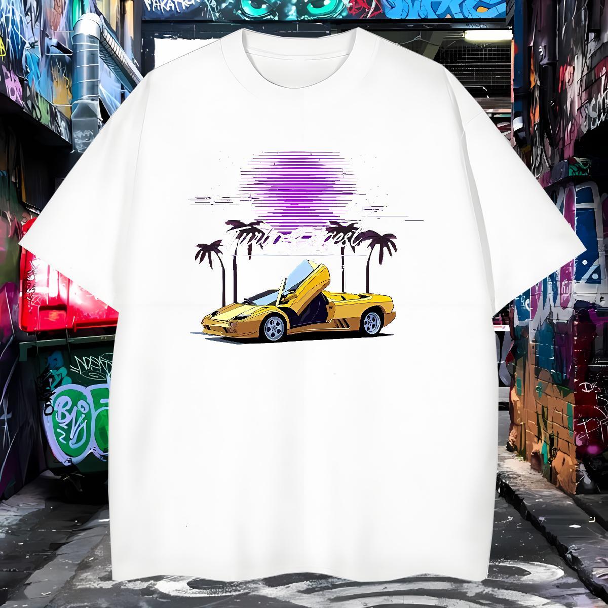 TOP Quality T Shirt For Man 100% Cotton 230g car Casual Daily Wear Floral Print Crew Neck Couples T Shirts New Polos