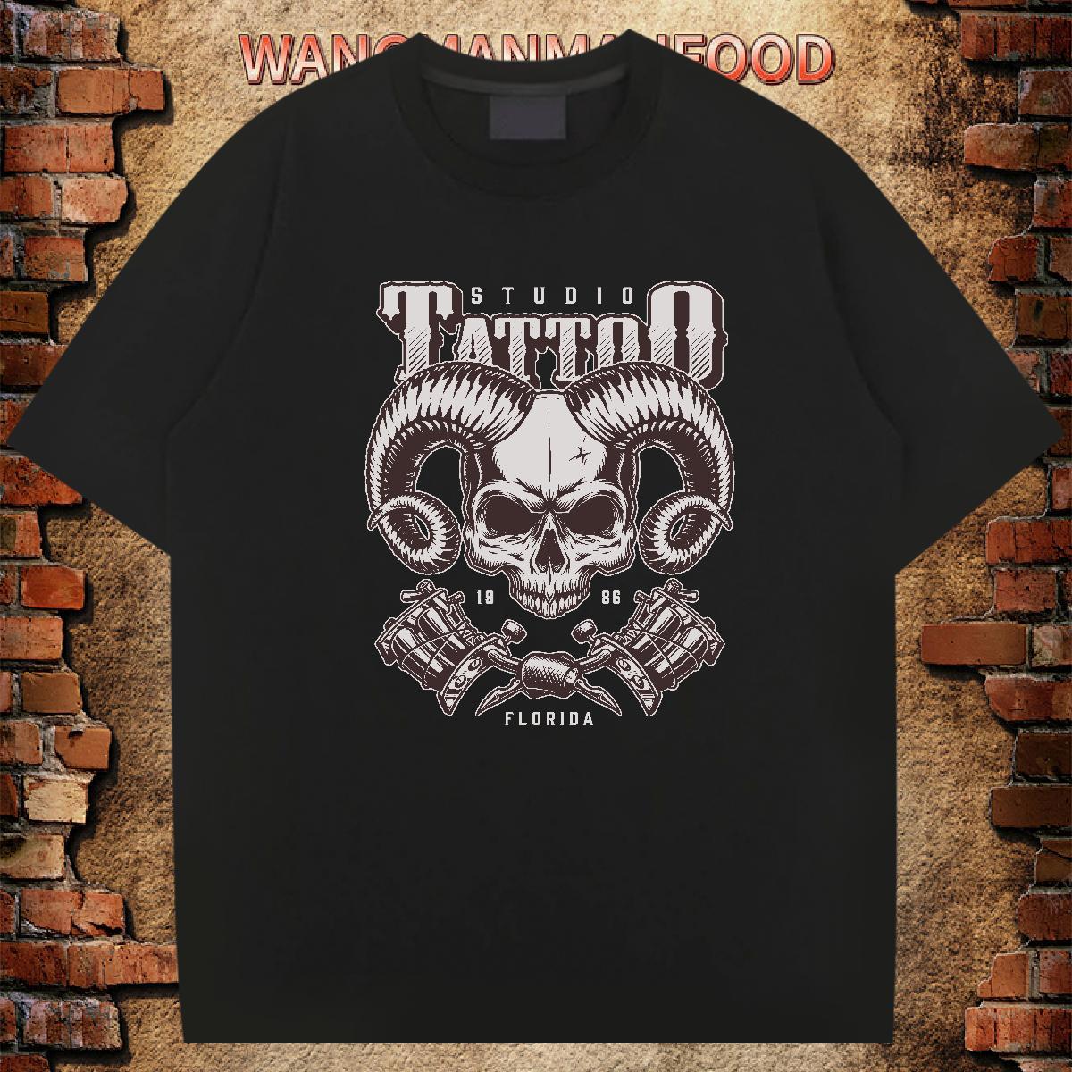 Free Shipping Man T Shirts 230g 100% Cotton skull Daily Outfit Custom Cartoon Breathable Tshirts Fashion Designer Wear