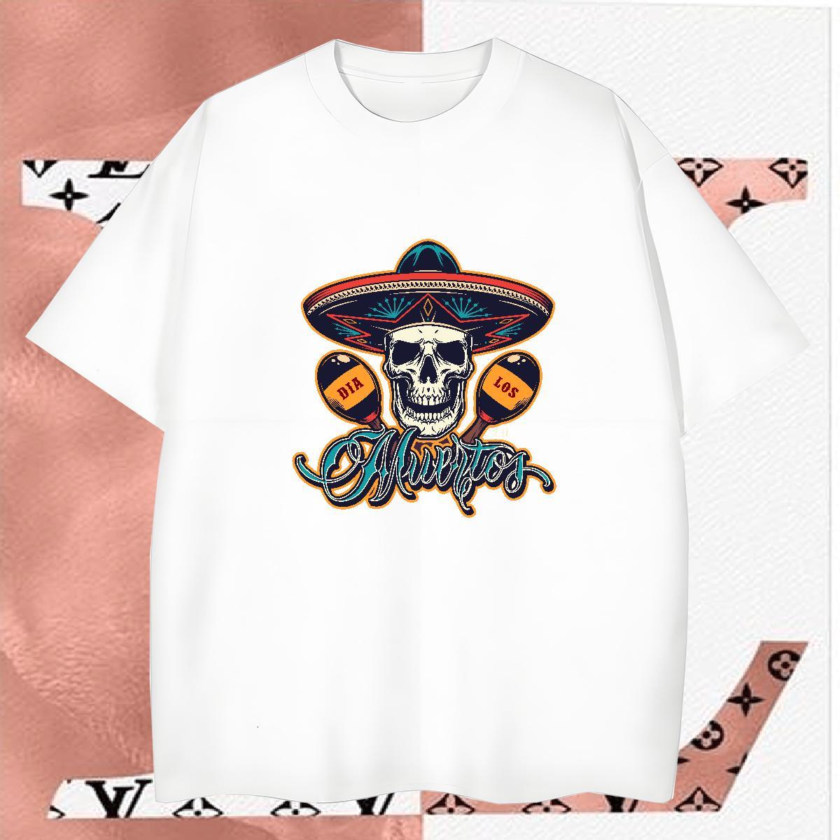 Loose T Shirt For Man 100% Cotton 230g skull Outdoor Asian Size Round Neck Short Sleeve Tshirts Fashion New Wear