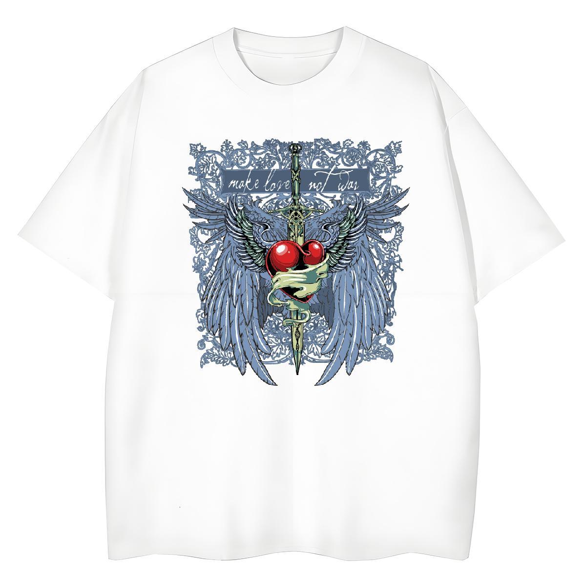 Cool T Shirt For Man 230g Cotton wing Daily Outfit Custom Anime Round Neck Short Sleeve Mens Tshirts 2024 New Wear